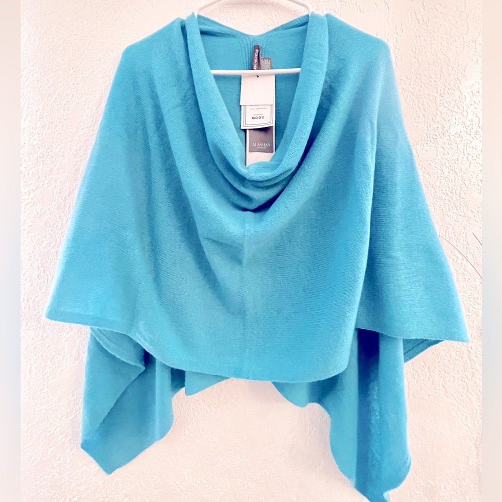 Cashmere Poncho Shawl in Turquoise